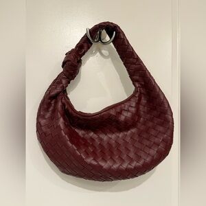 Elegant Burgundy Woven Hobo Bag